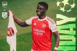 阿森纳晒欧冠主场对阵马竞海报预热：萨卡单人出镜