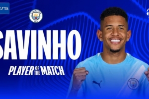 1助攻4关键传球！萨维尼奥当选曼城2-0黄潜全场最佳球员